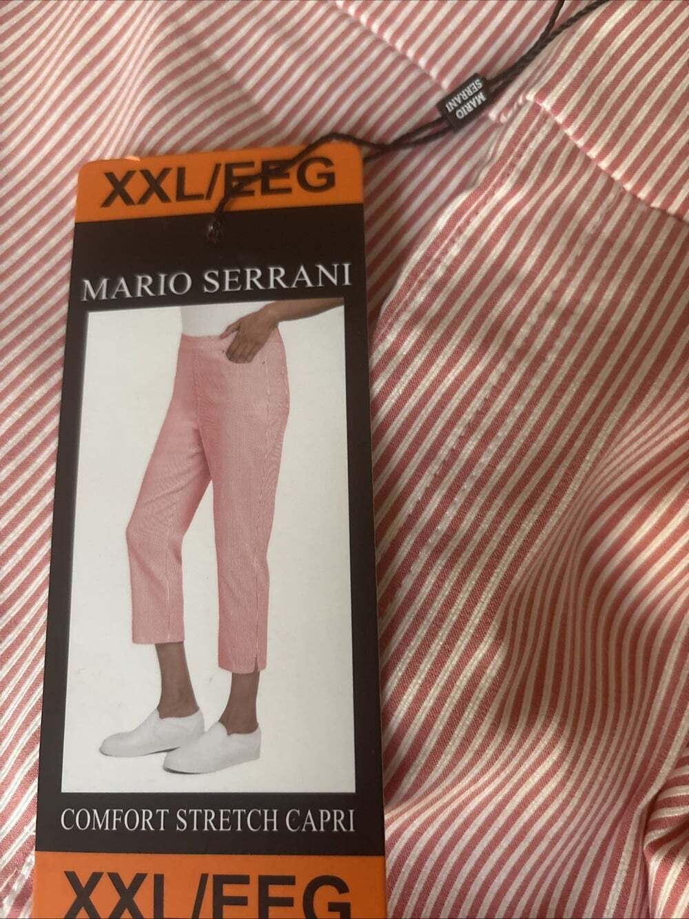 Mario Serrani Women's Comfort Stretch Capri Pants, Tomato / Ivory, Size XXL